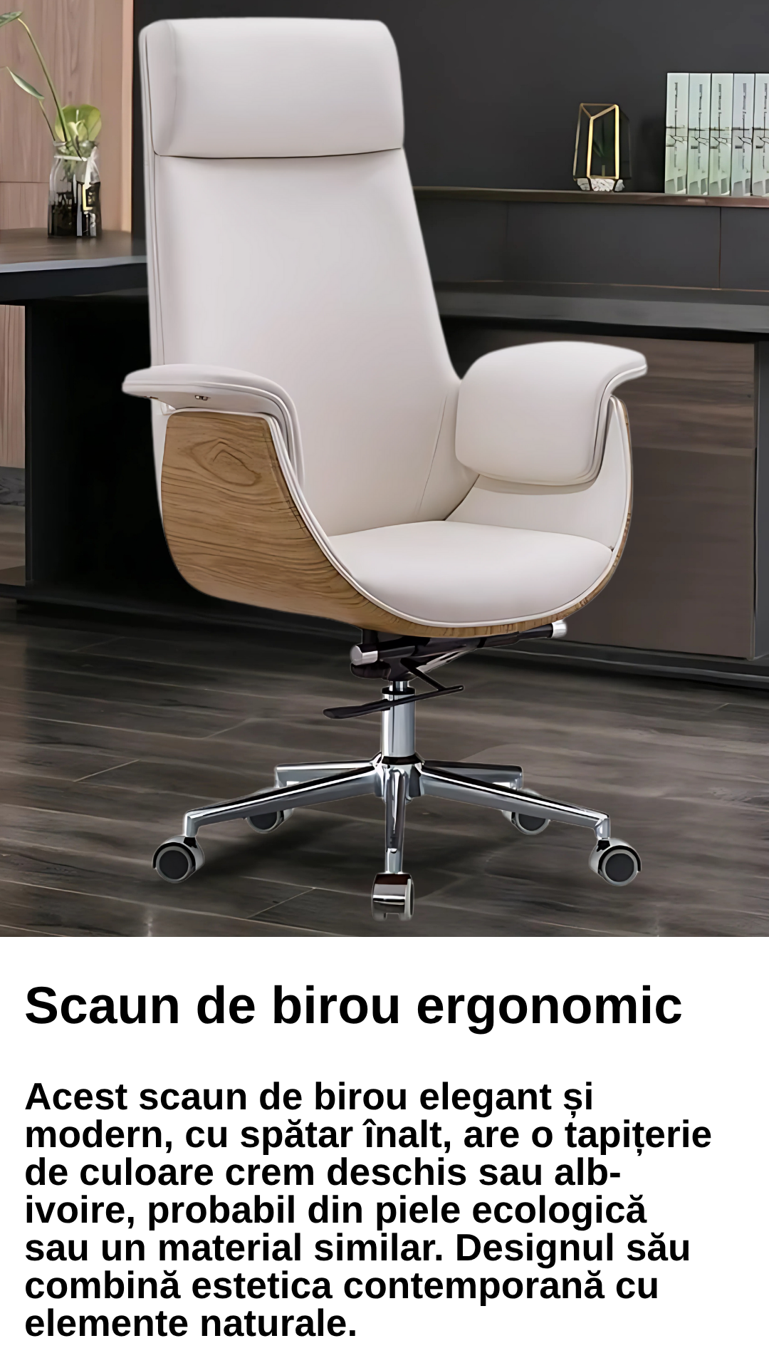 Scaun birou, directorial, material piele PU HD, suport ergonomic pentru cap si gat, functie de leganare, cotiere moi si confortabile, roti din cauciuc poliuretanic, greutate maxima 130kg